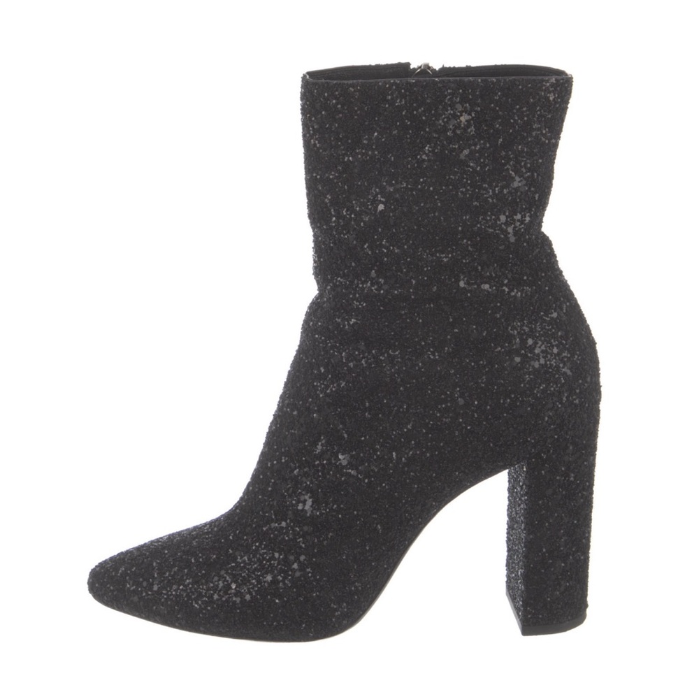 Saint Laurent mid calf heel glitter bedazzled boots